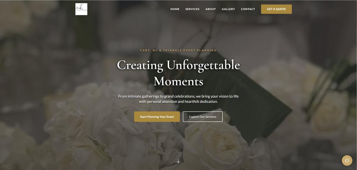 MK Traditions Event Planning website — custom event planner web design and development by LuminArch in the Triangle, North Carolina