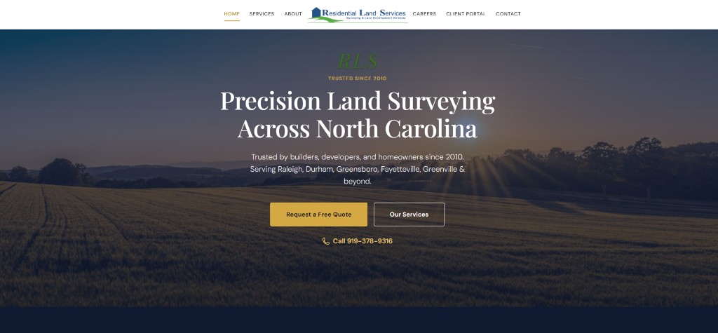 Residential Land Services website — professional land surveying web design and development by LuminArch in Cary, North Carolina