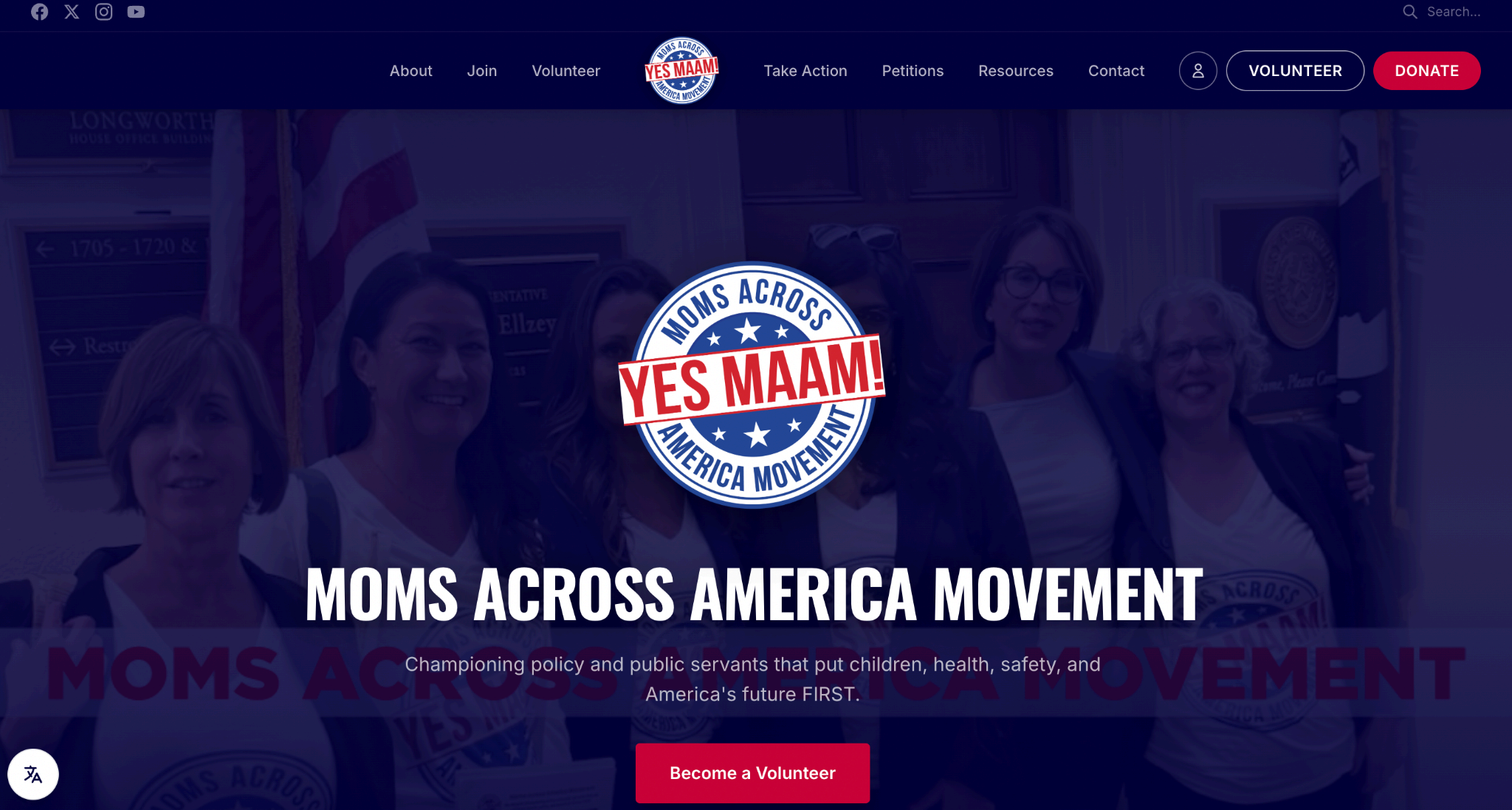 Yes Maam USA website — nonprofit advocacy web design by LuminArch